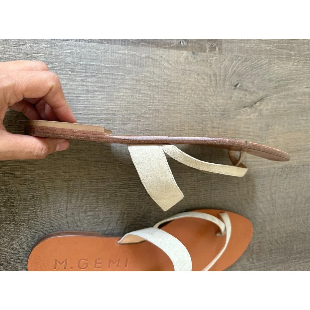 M.Gemi Beige Suede Leather Strappy Slide Sandals Made in Italy Womens Size 11/42